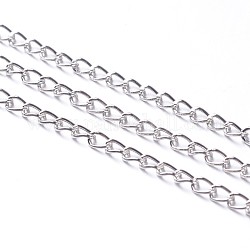 Iron Twisted Chains Curb Chains, Unwelded, with Spool, Platinum, Nickel Free, Link: about 2mm wide, 3.5mm long, 0.5mm thick, about 328.08 Feet(100m)/roll
