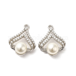 Pendente in lega, con abs imitazione perla, foglia, platino, 23.5x18.5x9.5mm, Foro: 1.5 mm