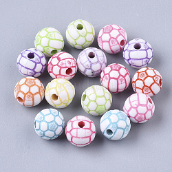 Perles en acrylique de style artisanal, ballon de football / soccer, couleur mixte, 9.5x9mm, Trou: 2mm, environ 1190 pcs/500 g