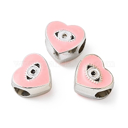 Ccb-Kunststoffperlen aus Europa, Großloch perlen, Herz mit bösen Augen, rosa, 11x11.5x8 mm, Bohrung: 5 mm