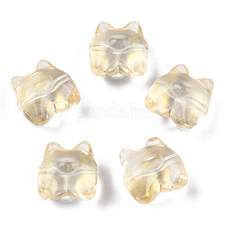 Perlas de vidrio pintado en aerosol transparente, con polvo del brillo, oso, vara de oro, 13x13x9mm, agujero: 1.2 mm