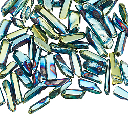 Olycraft 1 Strang plattierte natürliche Quarzkristall-Perlenstränge, Nuggets, Grün überzogen, 10~36x4~10x4~10 mm, Bohrung: 1 mm, ca. 75~80 Stk. / Strang, 15.7 Zoll