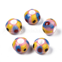 Handmade Porcelain European Beads, Large Hole Beads, No Metal Core, Rondelle, Pink, 12.5x9.5mm, Hole: 4mm