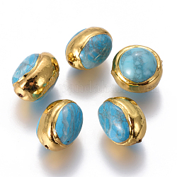 Kunsttürkisfarbenen Perlen, mit Messing-Zubehör, Oval, golden, 18~20x13~17x14~15 mm, Bohrung: 1 mm