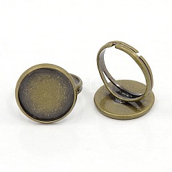 Antique Bronze Brass Adjustable Finger Ring Components, Pad Ring Bases Perfect for Cabochons, Size: Ring: about 17mm inner diameter, Round Tray: about 18mm in diameter, 16mm inner diameter