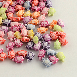 Perles en acrylique colorées de style artisanal, tortue, couleur mixte, 10x6x4.5mm, Trou: 1.5mm