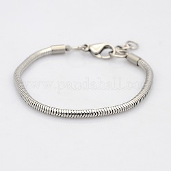 304 Stainless Steel European Style Round Snake Chains Bracelets, with Lobster Claw Clasps, Stainless Steel Color, 145x3mm