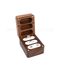 Caja de regalo de joyería de madera de nogal con 3 ranura y cubierta magnética, para anillos, pendientes de almacenamiento, Rectángulo, blanco, 6.2x4.8x3.7 cm