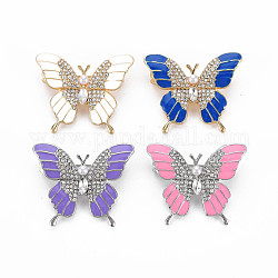 Butterfly Enamel Pin, Insect Crystal Rhinestone Brooch for Backpack Clothes, Nickel Free & Lead Free, Mixed Color, 28x34x9mm, Pin: 0.8mm