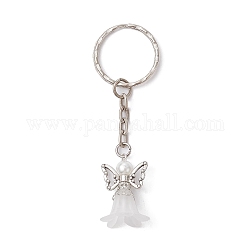 Porte-clés pendentif ange en acrylique et alliage, avec porte-clés fendus, blanc, 7.8 cm