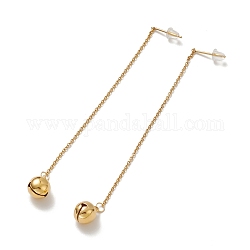 Vacuum Plating 304 Stainless Steel Long Chain with Small Bell Dangle Stud Earrings for Women, Golden, 106x1.2mm, Pin: 0.7mm