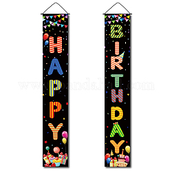 Cartel de poliéster colgante para decoración de bienvenida de porche de puerta principal de oficina en casa, rectángulo con palabra feliz cumpleaños, patrón temático de cumpleaños, 180x30 cm, 2 PC / sistema