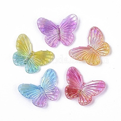 Electroplate Transparent Acrylic Pendants, Two Tone, Butterfly, Mixed Color, 31.5x41x4.5mm, Hole: 1.2mm