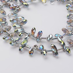 Electroplate Glass Beads Strands, Top Drilled Beads, Faceted Teardrop, Light Grey, 9x4mm, Hole: 1mm, about 98pcs/strand, 17.3 inch