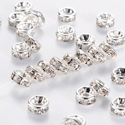 Brass Rhinestone Spacer Beads, Grade AAA, Straight Flange, Nickel Free, Silver Color Plated, Rondelle, Crystal, 5x2.5mm, Hole: 1mm