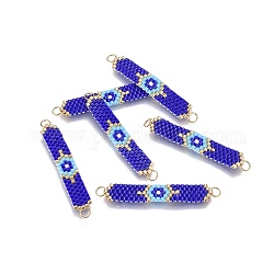 Liens de perles de rocaille japonaises miyuki & toho, motif de tissage, ceinture, bleu, 39~40x7x1.7mm, trou: 2.5mm (cercle: 4x0.5mm)