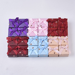 Cajas de anillas de cartón, con bowknot y la esponja en el interior, cuadrado, color mezclado, 4.2x4.2x2.9 cm