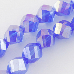 Electroplate Glass Beads Strands, AB Color Plated, Faceted, Twist, Slate Blue, 4x4x4mm, Hole: 1mm