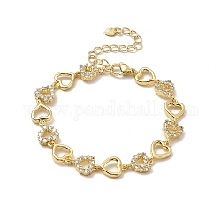 Clear Cubic Zirconia Hollow Heart Link Chain Bracelet, Rack Plating Brass Jewelry for Women, Lead Free & Cadmium Free, Long-Lasting Plated, Real 18K Gold Plated, 7-1/2 inch(19cm)