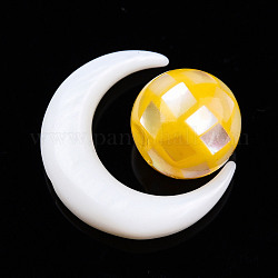 Perles de coquillages naturels d'eau douce, avec des perles de coquillage jaune naturel, lune avec rond, moon: 15x12.5x3.5 mm, rond: 8 mm, Trou: 0.8mm, environ 2 pcs / ensemble