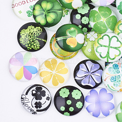 Flatback Glass Cabochons for DIY Projects, Dome/Half Round with Clover, Mixed Color, 18x5mm