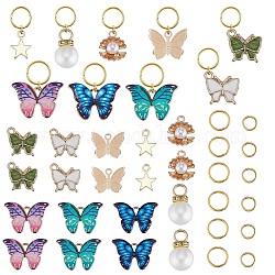 SUNNYCLUE 1 Box 116Pcs Braid Rings Butterfly Hair Charms Hair Rings Butterfly Hair Clip Braid Charms Metal Butterfly Clip Pearl Braid Clips Gold Hair Clips Decoration for Dreadlock Accessories Women