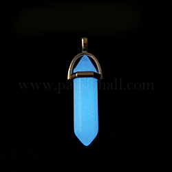 Bullet Pointed Synthetic Luminous Stone Pendants, Glow In The Dark Pendants, with Platinum Tone Alloy Findings, Cornflower Blue, 41x8mm