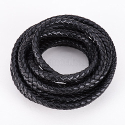 PandaHall Elite Braided Genuine Leather Cord for Bracelet Necklace Making, Black, 6mm, 2m/bag