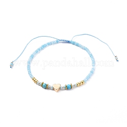 Adjustable Nylon Cord Braided Bead Bracelets, with Glass Seed Beads, Brass Heart Beads, Alloy Spacer Beads and Natural Howlite Beads, Inner Diameter: 2-1/8~3-7/8 inch(5.5~9.8cm)