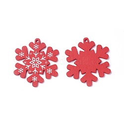 Подвески из тополя, окрашенные, снежинка, красные, 50x44.5x3 мм, отверстие : 2 мм
