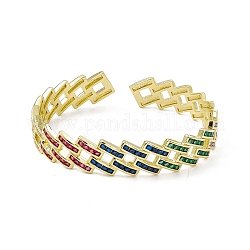 Zircone cubique évider losange bracelet manchette ouvert, bijoux en laiton de placage de rack pour les femmes, sans cadmium et sans plomb, colorées, diamètre intérieur: 2-3/8 pouce (6.1 cm)