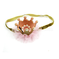 Elastische Babystirnbänder für Mädchen, Haar-Accessoires, mit Spitze Blume, Krone, golden, 13.4 Zoll ~ 14.96 Zoll (340~380 mm)