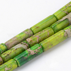 Синтетические имперские нитки из бисера яшмы, окрашенные, колонка, зеленый желтый, 12~14x4~5 мм, отверстие : 1 мм, около 30 шт / нитка, 15.7 дюйм.