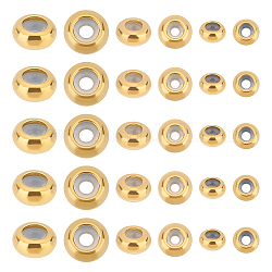 UNICRAFTALE 30pcs Golden Spacer Stopper Beads with Rubber Inside 3 Sizes Slider Beads Stainless Steel Loose Beads Metal Spacers for DIY Jewelry Making