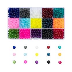 Perles de verre transparentes 15 couleurs, pour la fabrication de bijoux en perles, mat, ronde, couleur mixte, 6mm, Trou: 1.3~1.6mm, à propos 70pcs / couleur, 15 couleurs, 1050 pcs / boîte