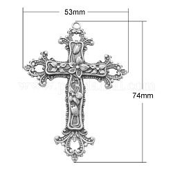 De aleación de estilo tibetano colgantes grandes gótico, Sin cadmio y níque y plomo, cruz, plata antigua, 74x53x3.5mm, agujero: 2.5 mm