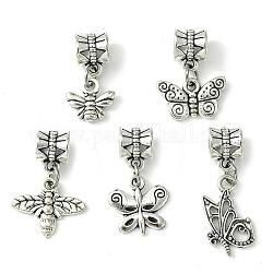 Tibetan Style Alloy European Dangle Charms, Large Hole Pendants, Butterfly & Bees, Antique Silver, 20mm, Pendant: 10~17.5x11~16x1~2.5mm, Hole: 4.7mm