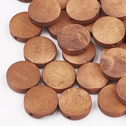 Cuentas de madera de pera natural, teñido, plano y redondo, chocolate, 15x4mm, agujero: 1.8 mm