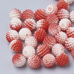 Perles acryliques de perles d'imitation, perles baies, perles combinés, perles de sirène dégradé arc-en-ciel, ronde, rouge, 12mm, Trou: 1mm, environ 200 pcs / sachet 