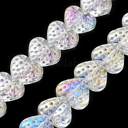 Electroplate Transparent Glass Beads Strands, AB Color Plated, Heart, Clear AB, 13x15mm, Hole: 1.2mm, about 50pcs/strand, 25.59''(65cm)