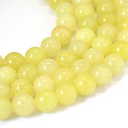 Jade natural de limón hebras de perlas redondo, 10~10.5mm, agujero: 1.2 mm, aproximamente 36 pcs / cadena, 15.5 pulgada