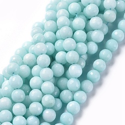 Natural Amazonite Beads Strands, Faceted, Dyed, Round, Medium Aquamarine, 12mm, Hole: 1mm, about 33pcs/strand, 15.75inch