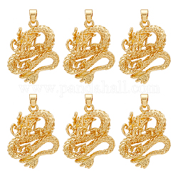 SUPERFINDINGS Brass Pendants, Dragon, Golden, 30x23x10.5mm, Hole: 4x4.5mm, 6pcs/box