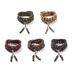 Wickelarmband aus Naturholz und Kokosnussperlen mit vier Schleifen und Kürbis, Glücksschmuck für Männer Frauen, Mischfarbe, 28-3/8 Zoll (72 cm)