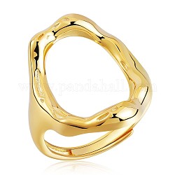 925 スターリングシルバー オーバル アジャスタブル リング  女性のための中空の分厚いリング  ゴールドカラー  usサイズ4 1/4(15mm)