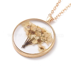 Collier pendentif en résine de fleur véritable pressée à sec, collier tour de cou en alliage d'or clair pour femme, jaune verge d'or clair, 19.69 pouce ~ 20.47 pouces (50~52 cm)