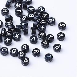 Perles de lettre de trou horizontal acryliques artisanales, plat rond, blanc, mixte, 6~7x3.5~4mm, Trou: 2mm, environ 3600 pcs/500 g