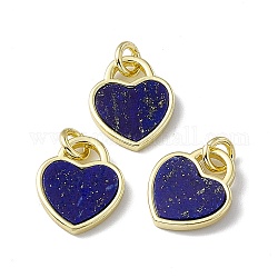Dijes de corazón de lapislázuli natural, con cremallera fornituras de latón dorado, sin plomo y cadmio, 14x12x2mm, agujero: 3 mm