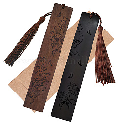 CRASPIRE Wood Bookmark 2 Colors Flower & Skull Engraved Book Mark Gifts Rose Bookmarks with Tassel Pendant for Book Lovers Teacher Students