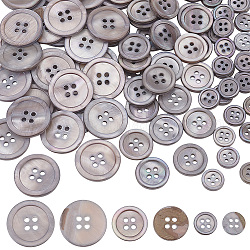 Botones de concha natural estilo pandahall elite 3, 4 agujero, para accesorios de ropa, plano y redondo, gris, 10~20x2~2.3mm, agujero: 1~1.8 mm, 100 unidades / caja